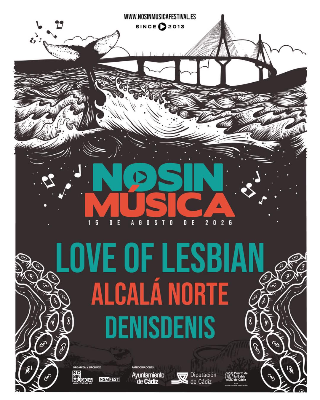 Festival NoSinMúsica (Love of Lesbian, Alcalá Norte, Denisdenis) — Música del Mar Cádiz 2026